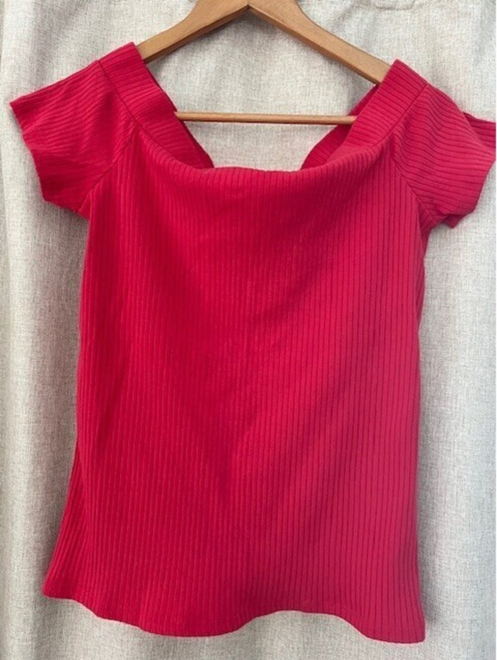 LOFT Ribtrim Jersey Off The Shoulder Top Women’s  Red - Size Large Petite